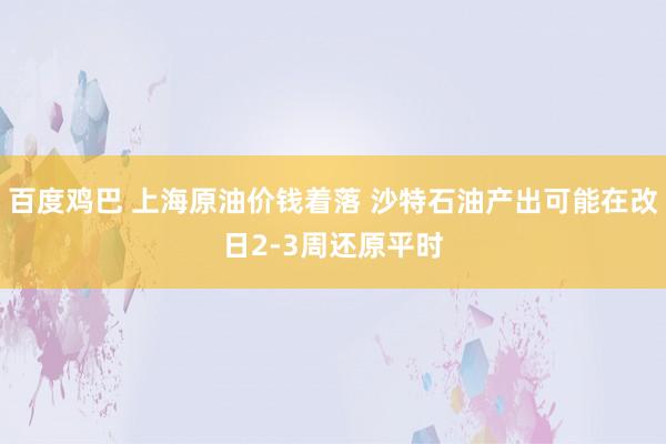 百度鸡巴 上海原油价钱着落 沙特石油产出可能在改日2-3周还原平时