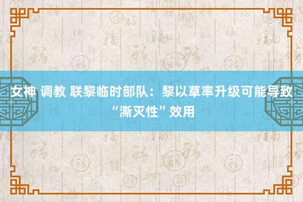 女神 调教 联黎临时部队：黎以草率升级可能导致“澌灭性”效用