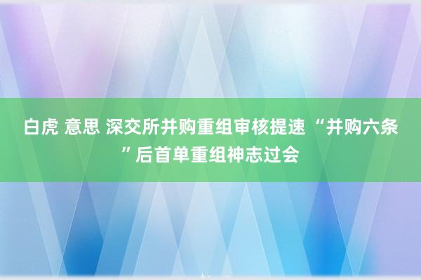 白虎 意思 深交所并购重组审核提速 “并购六条”后首单重组神志过会