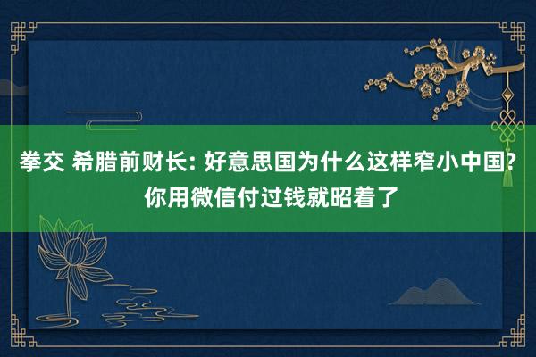 拳交 希腊前财长: 好意思国为什么这样窄小中国? 你用微信付过钱就昭着了